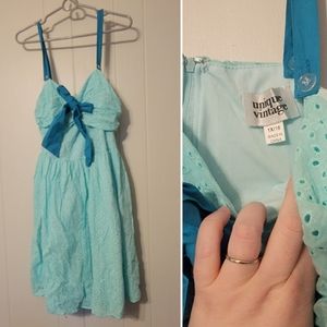 Unique Vintage A-line Eyelet Dress in Baby Blue - Size 16